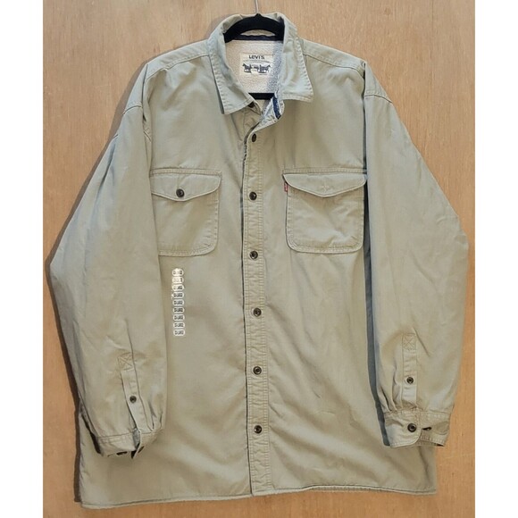 NEW! Levis Khaki Jacket Serpa Fleece Lined Mens Size 2XL Long Sleeve NWOT - Picture 2 of 12